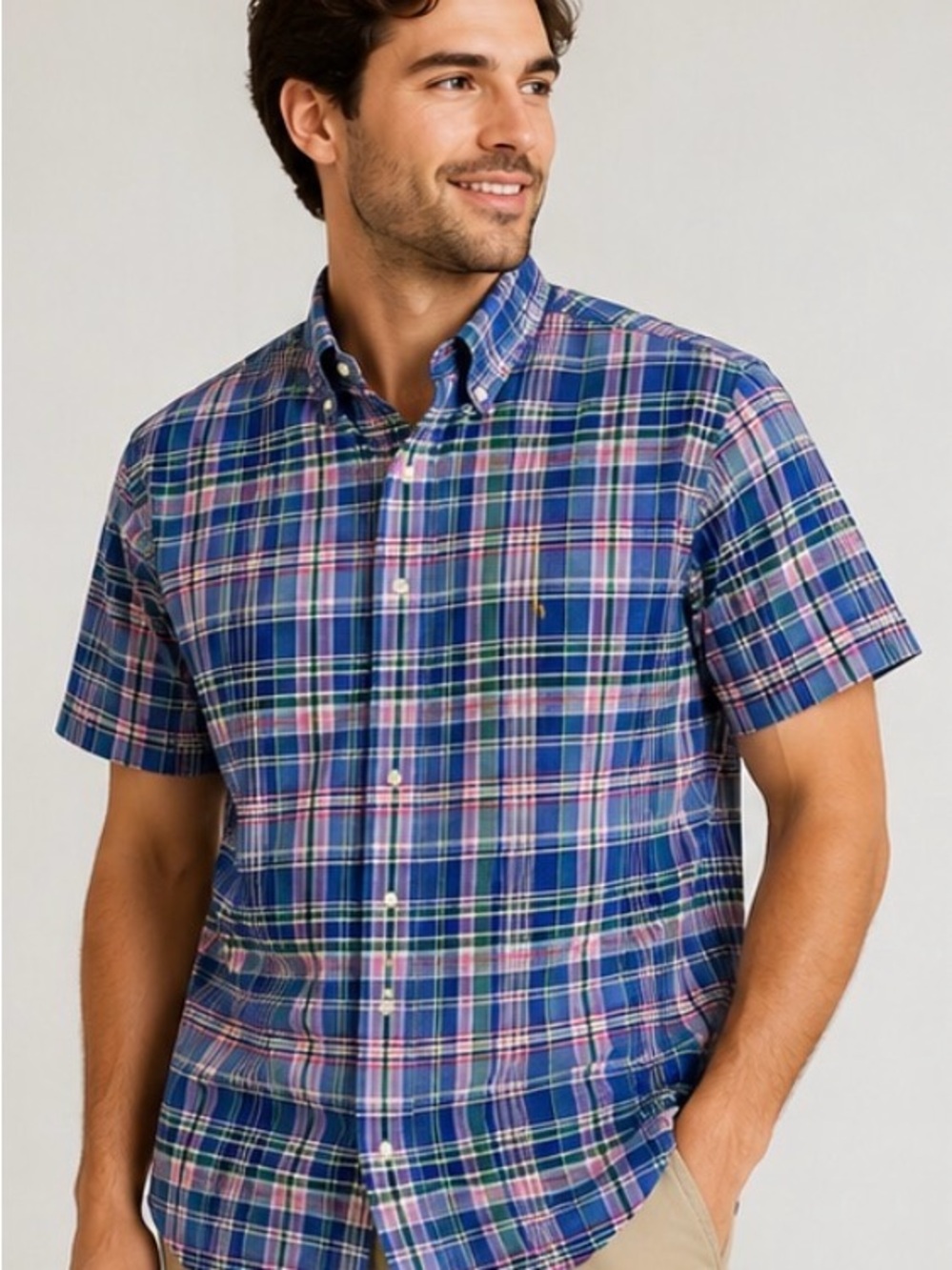 Ralph Lauren Classic Fit Plaid Button Down Shirt Men’s XXL Blue Green Pink